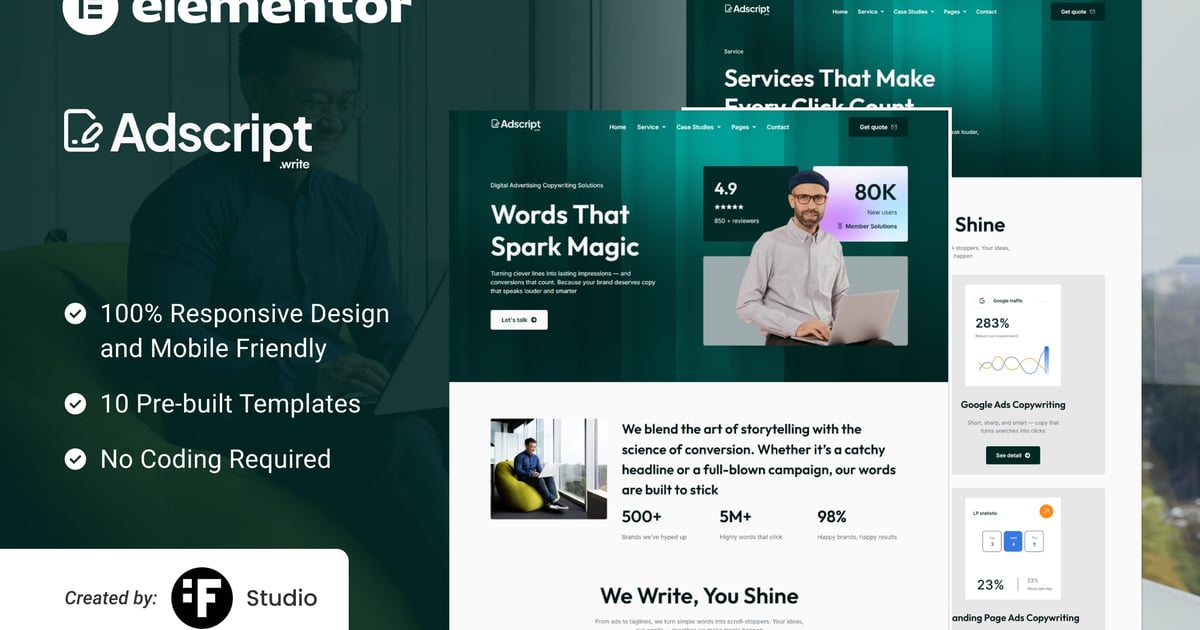 Adscript – Digital Copywriting & Advertising Elementor Template Kit