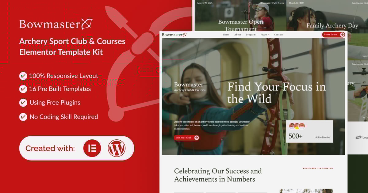 Bowmaster - Archery Club & Courses Elementor Template Kit