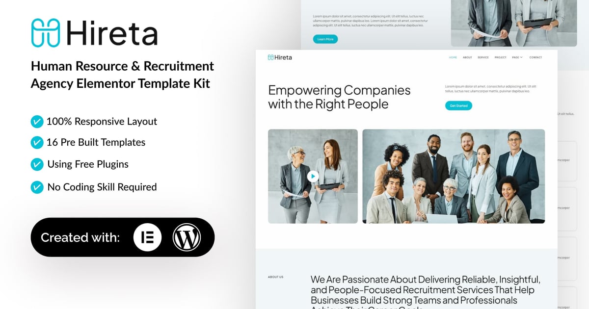 Hireta - Human Resource & Recruitment Agency Elementor Template Kit
