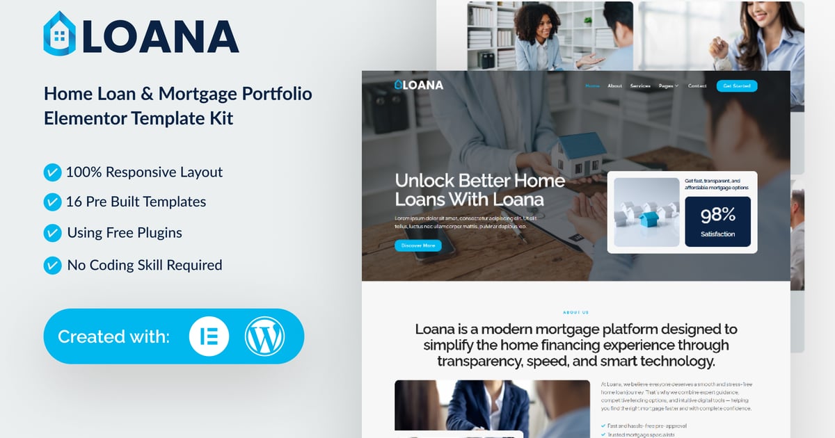 Loana - Home Loan & Mortgage Elementor Template Kit
