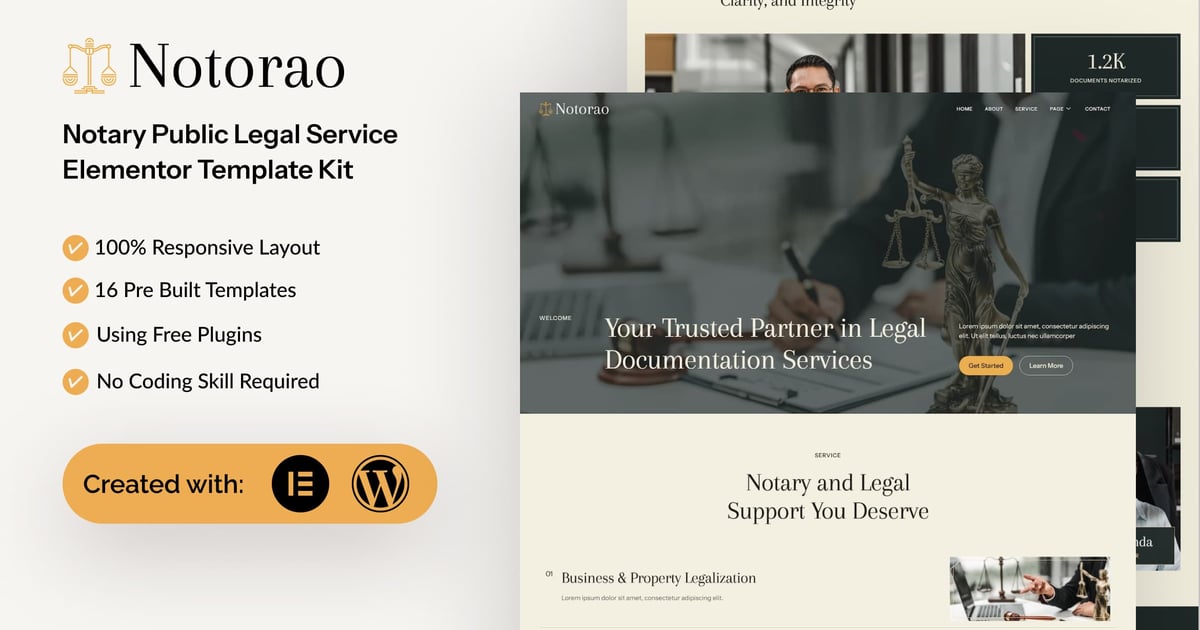 Notorao - Notary Public Legal Service Elementor Template Kit