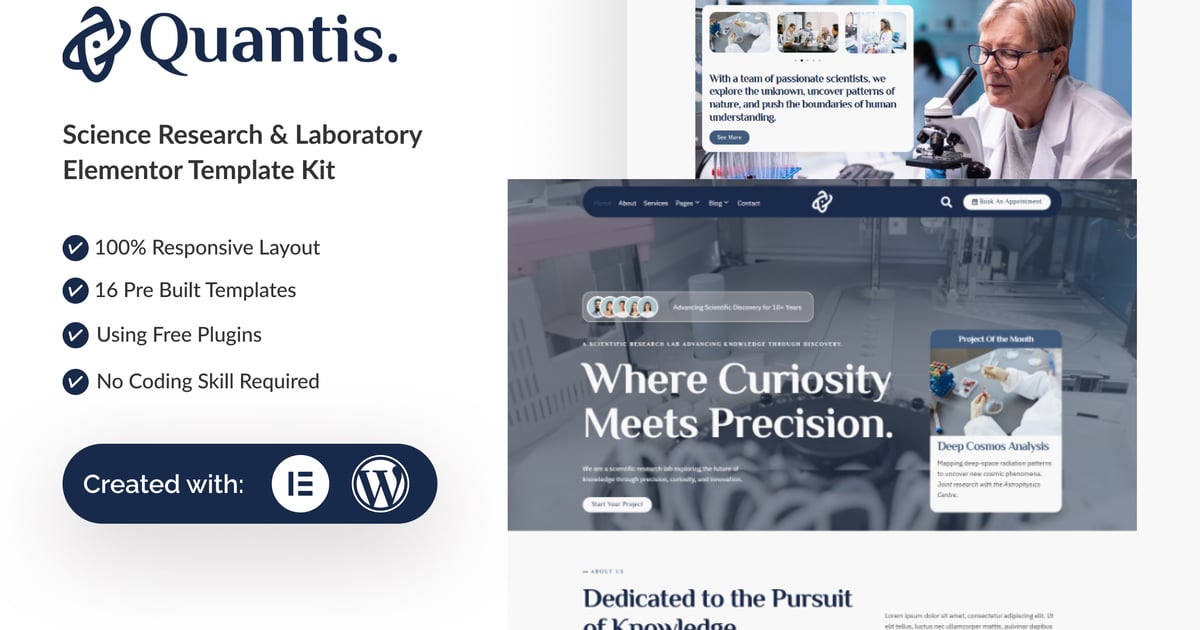 Quantis - Science Research & Laboratory Elementor Template Kit