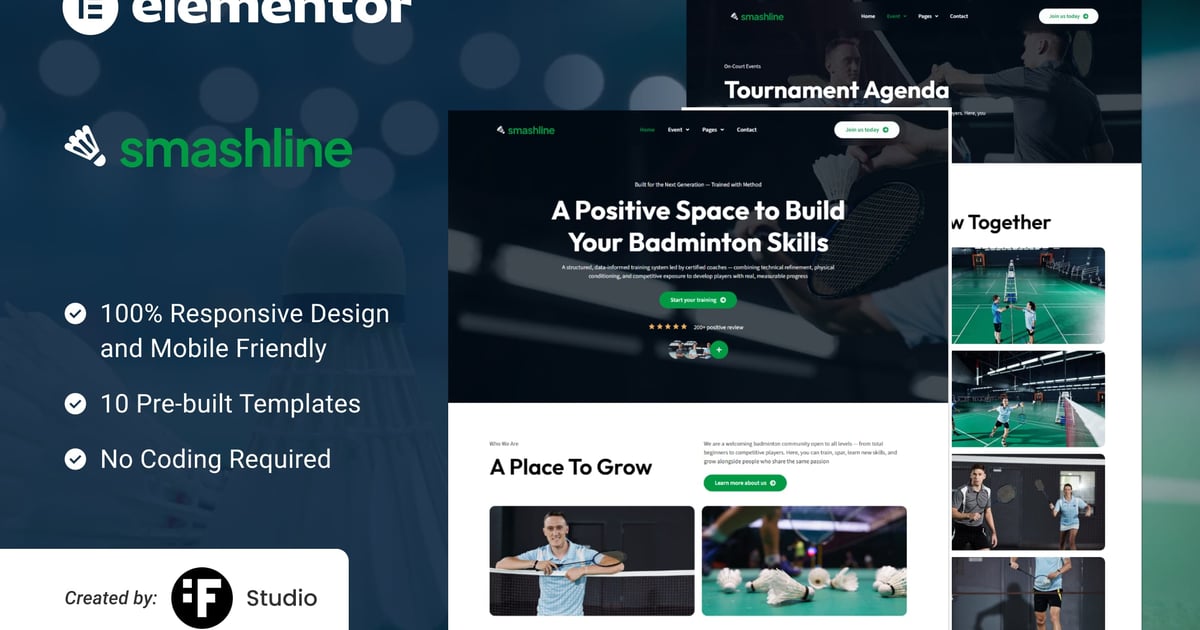 Smashline – Badminton Club & Academy Elementor Template Kit
