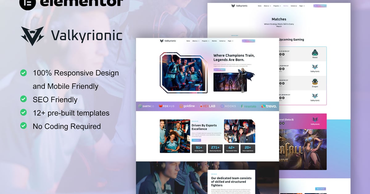 Valkyrionic - Esport Team & Gaming Elementor Pro Template Kit
