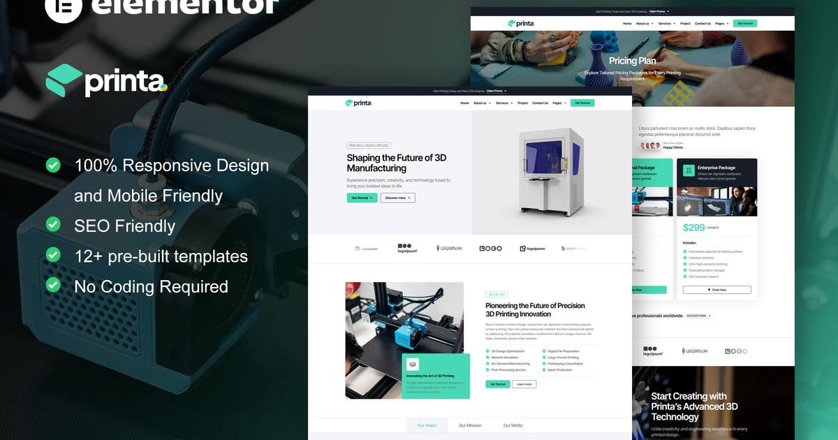 Printa - 3D Printing & Manufacturing Elementor Pro Template Kit