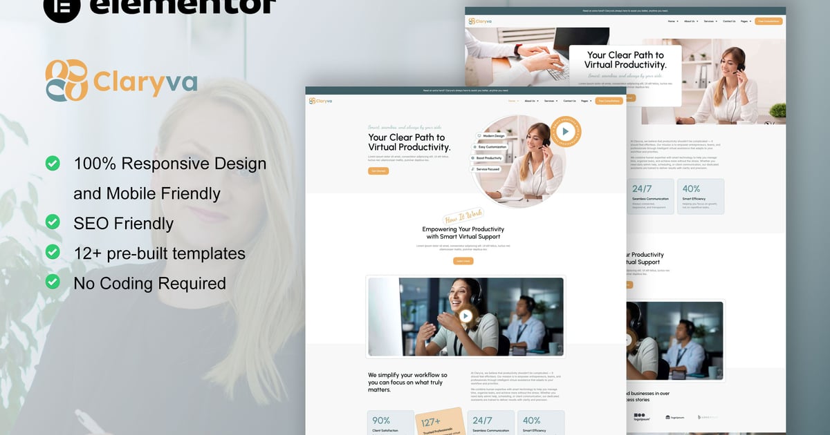 Claryva - Virtual Assistant Elementor Template Kit