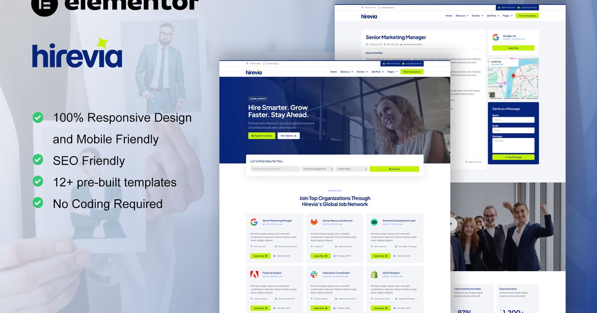 Hirevia - Human Resource & Recruitment Elementor Template Kit