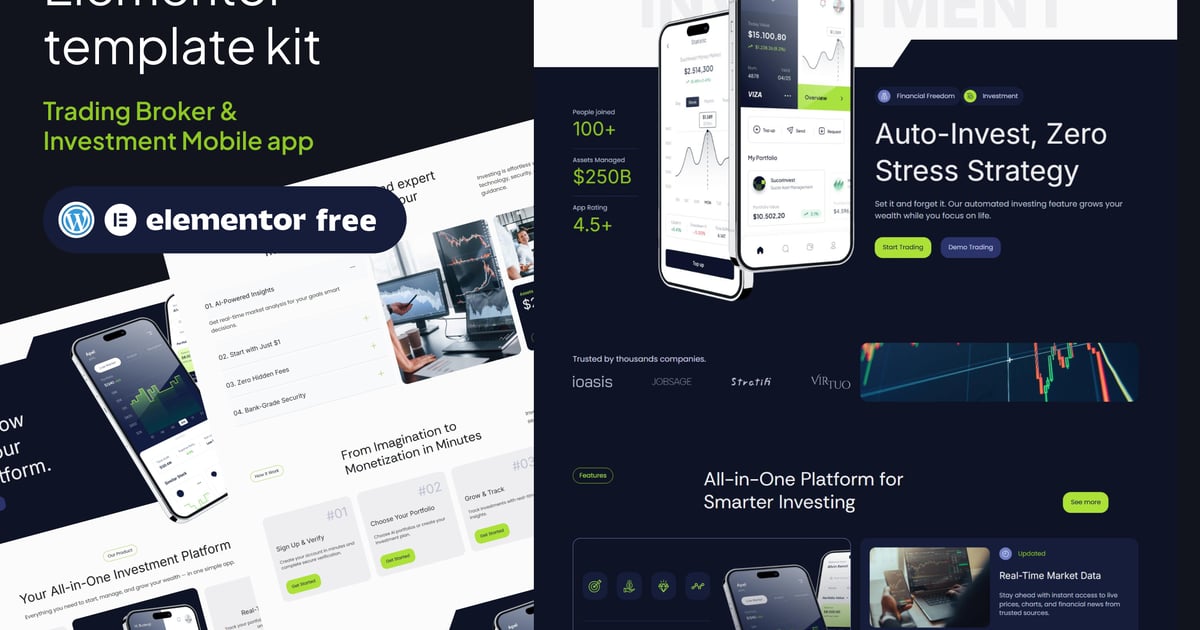 Invemon - Mobile Apps Trading & Investment Elementor Template kit