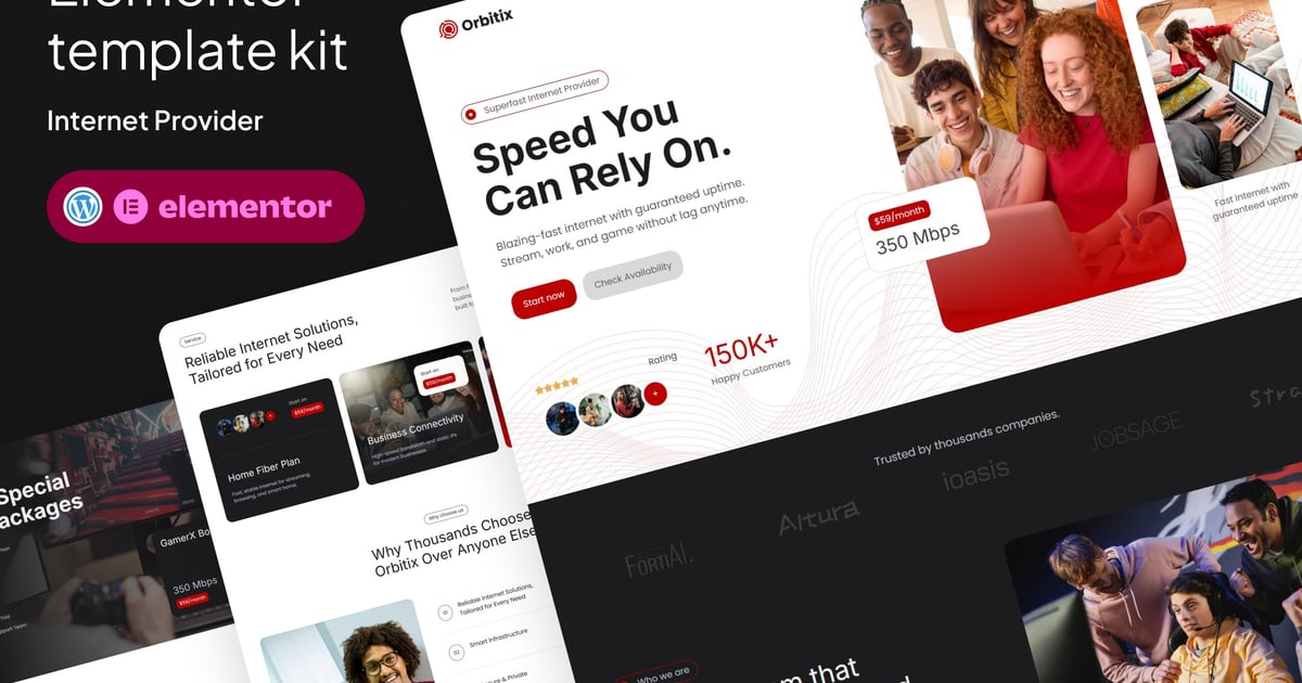 Orbitix - Broadband & Internet Provider Elementor Template Kit