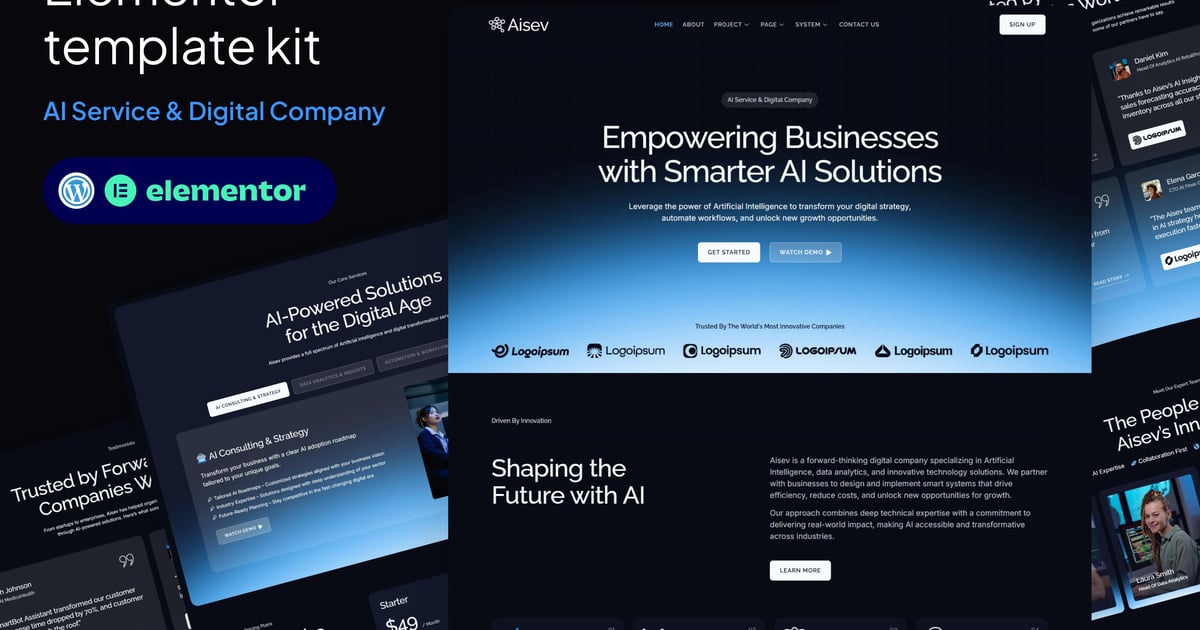 Aisev - AI Agency & AI Solutions Technology Elementor Template Kit