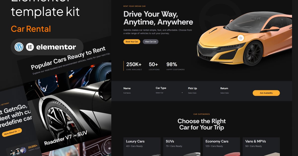 GetnGo - Car Rental Elementor Template Kit