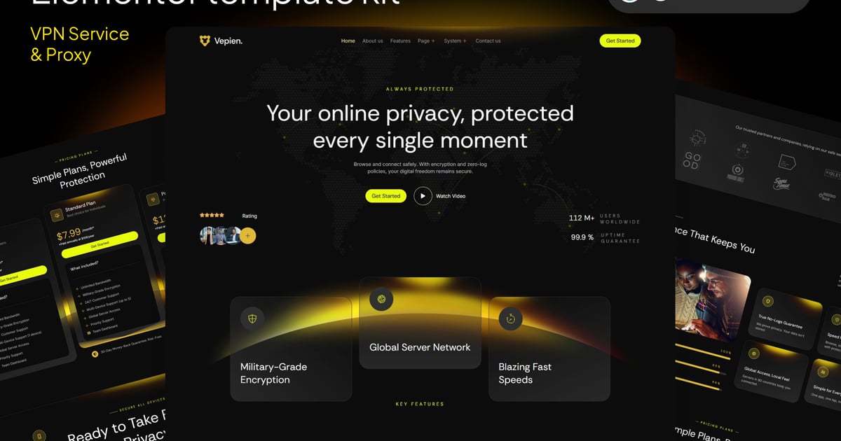 Vepien - VPN Service & Proxy Elementor Template kit