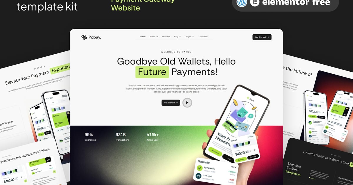 Pobay - Online Payment Gateway Mobile Apps Elementor Template Kit