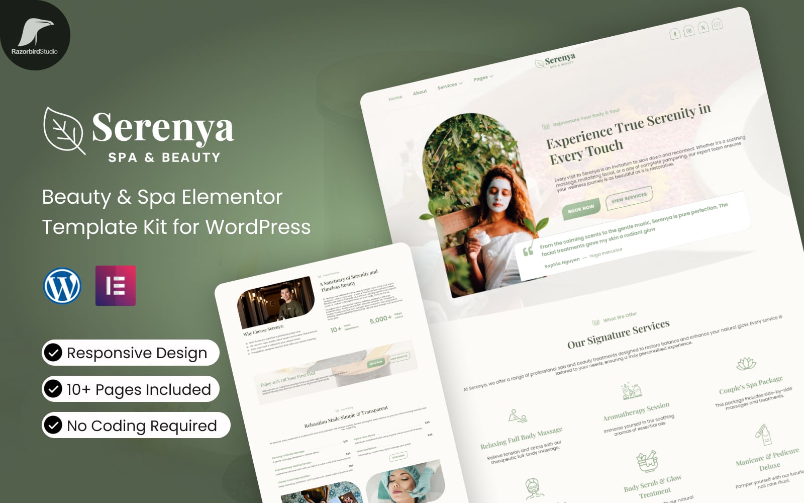 Serenya - Beauty & Spa Elementor Template Kit for Wordpress Elementor Kit