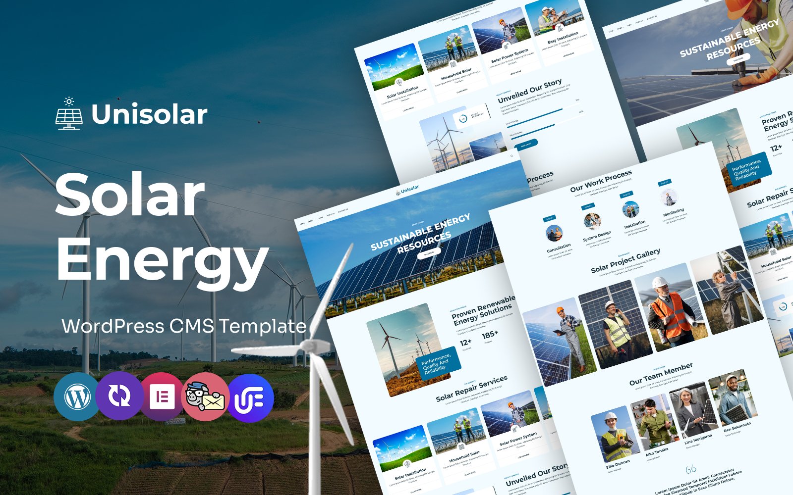Unisolar - Solar and Renewable Energy WordPress CMS Elementor Template WordPress Theme