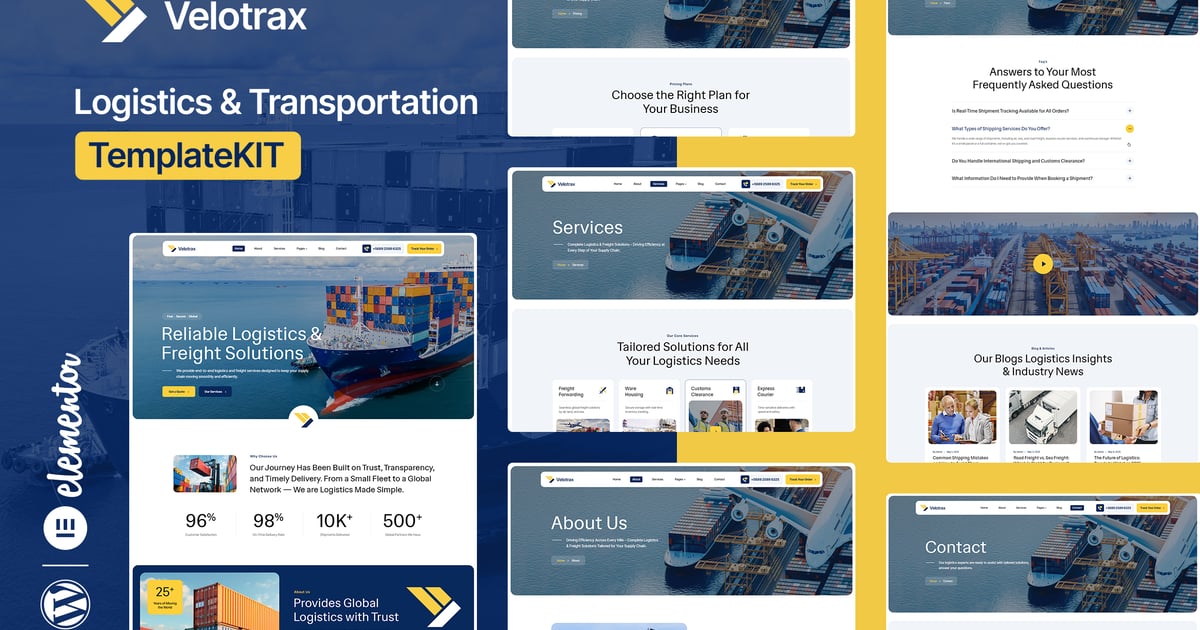 Velotrax - Logistics & Transportation Elementor Template Kit