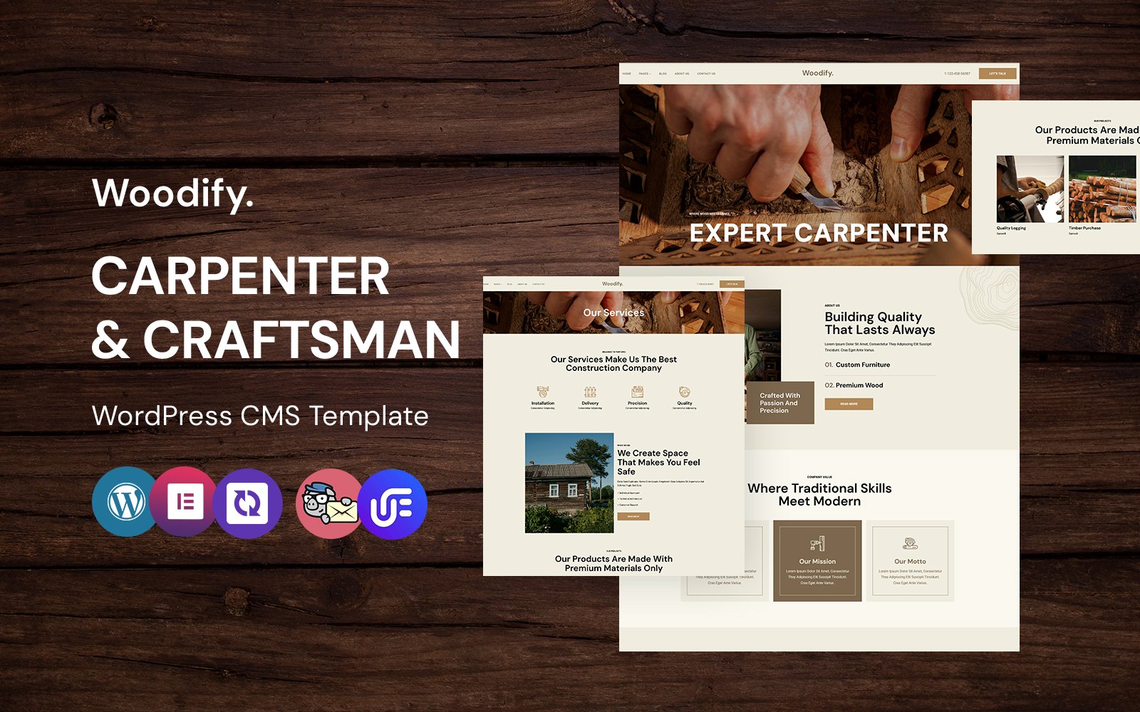 Woodify - Carpenter, Woodwork And Carpentry WordPress CMS Elementor Template WordPress Theme