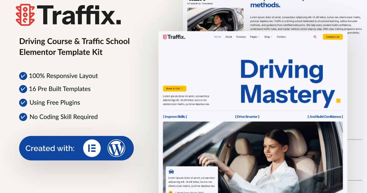 Traffix - Driving Course & Traffic School Elementor Template Kit